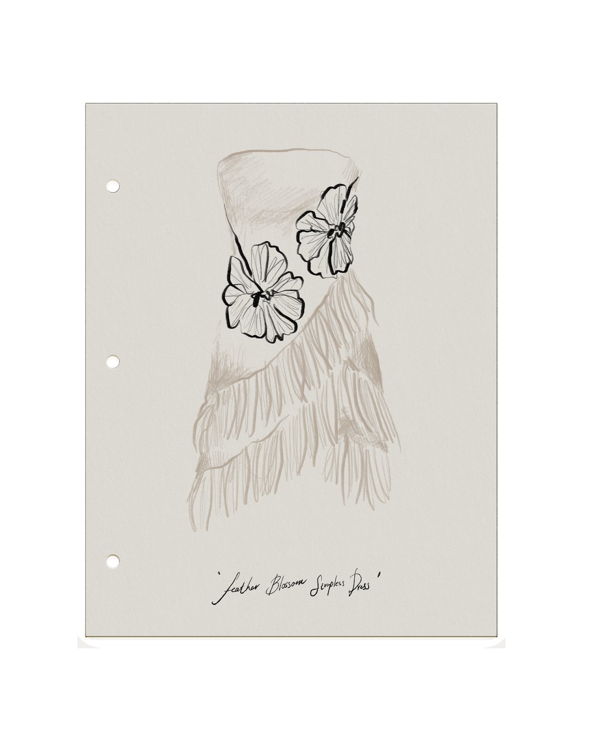 Feather Blossom Strapless Dress sketch